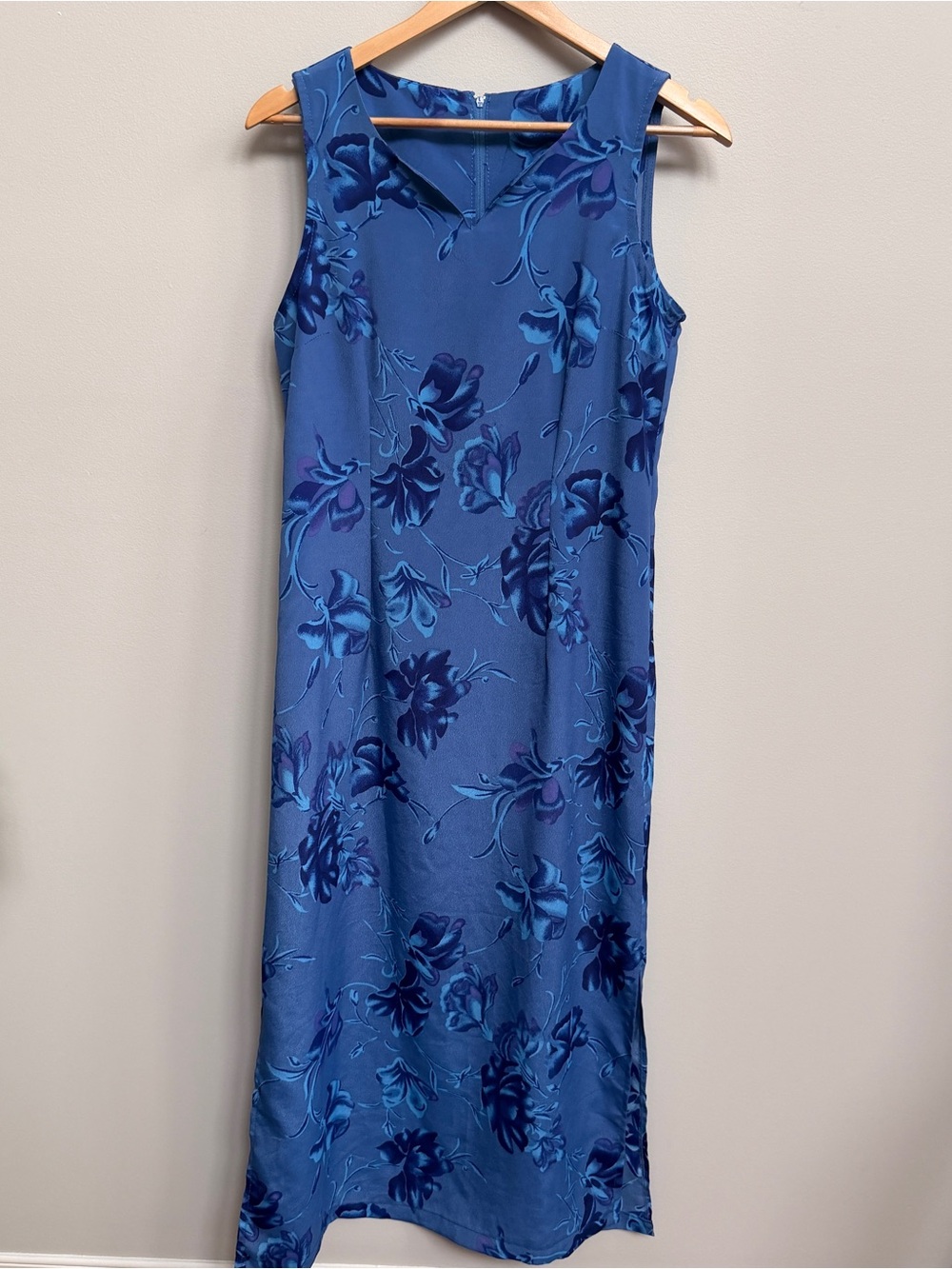 Sleeveless Blue Floral Maxi Dress Womens 7 vintage reitmans